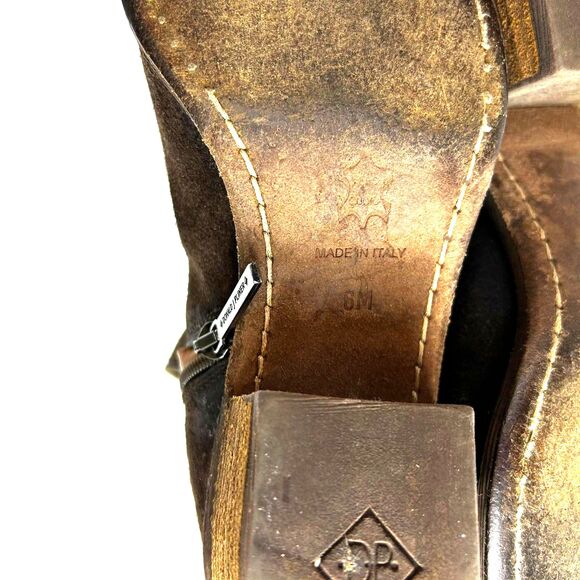 Donald J. Pliner Darua Dark Brown Distressed Suede Block Heel Ankle Boots Size 6 - Picture 9 of 11